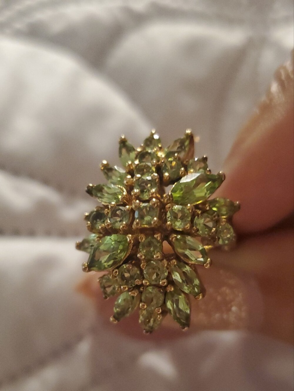 Gold-Tone Peridot Cluster Cocktail Ring - Green